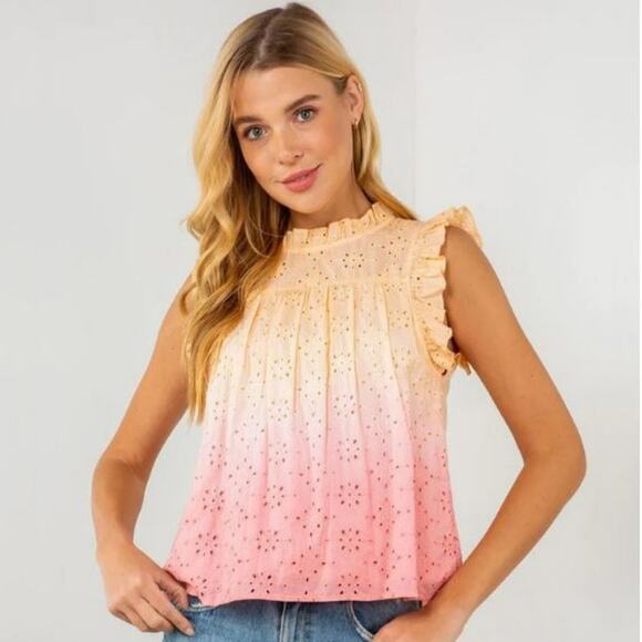 Unbranded Tops - Womens Sleeveless Ruffle Pink Tie Dye Eyelet Top - SMALL